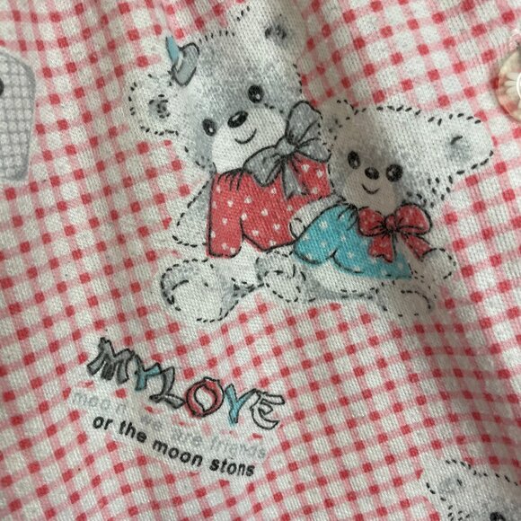 Nightgown Bears Gingham Pink White Twee Pockets Long Sleeves Women Sleep PJs - Picture 10 of 12